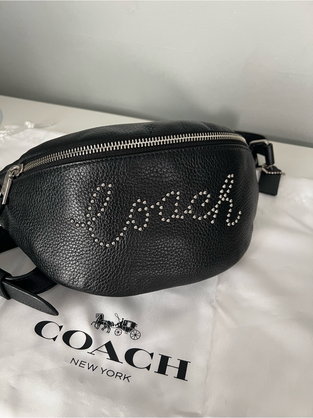 Coach Belt Bag With Studded Coach Script
